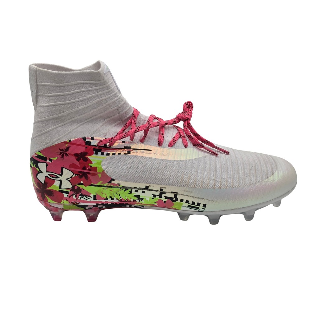 Under Armour Mens 14 White Pink Floral Lacrosse Cleats 6005974-100